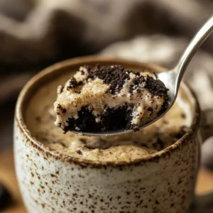 A spoonful of warm 2-Ingredient Oreo Mug Cake