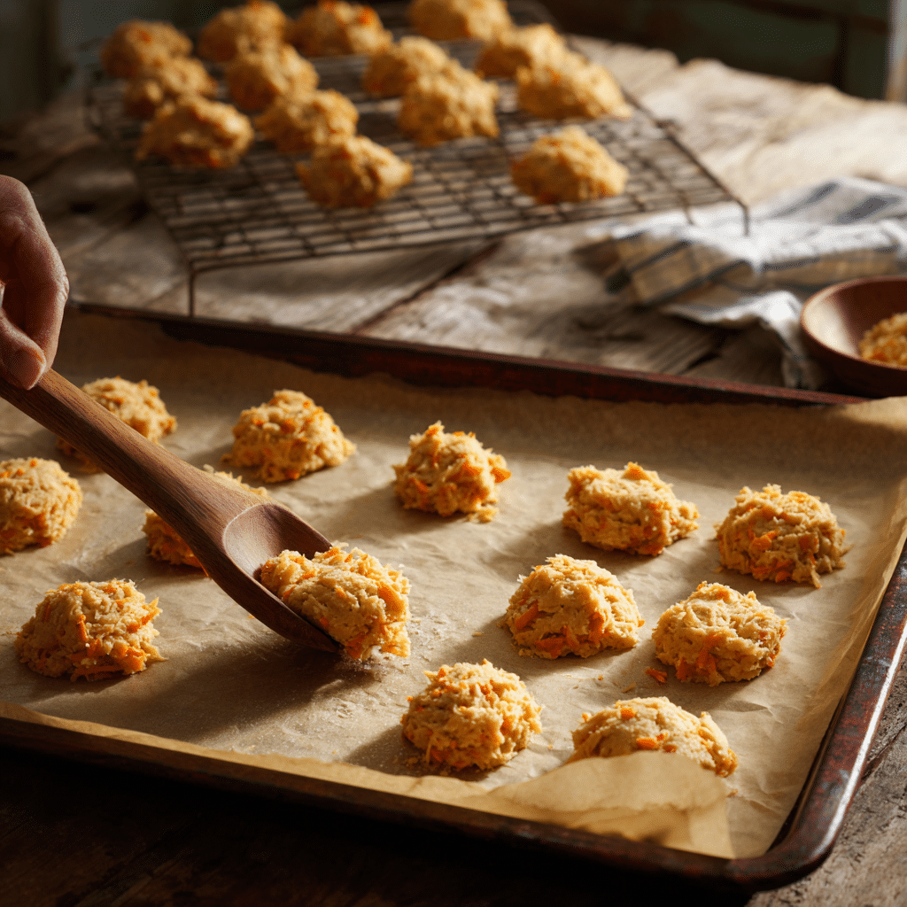 Baking and Finishing the Carrot Cake Cookies Recipe Folding dough and baking the final cookies in this carrot cake cookies recipe