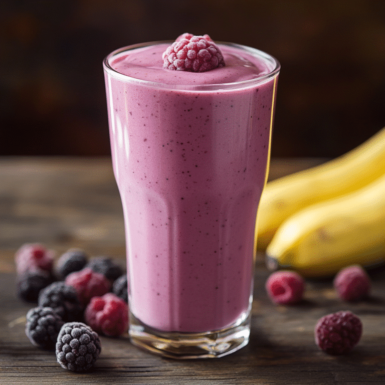 A creamy, vibrant Banana Berry Protein Smoothie in a clear glass.