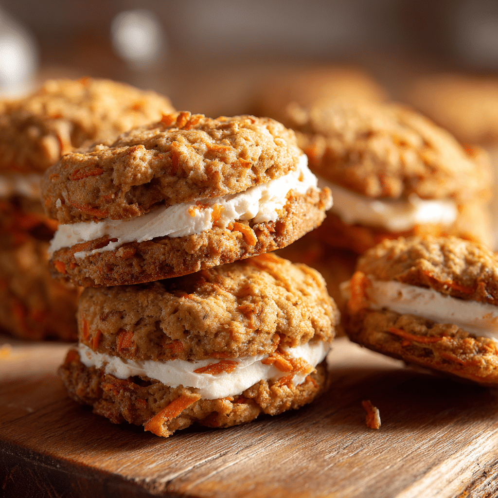 Close-up of freshly baked carrot cake cookies with a golden-brown color and soft texture