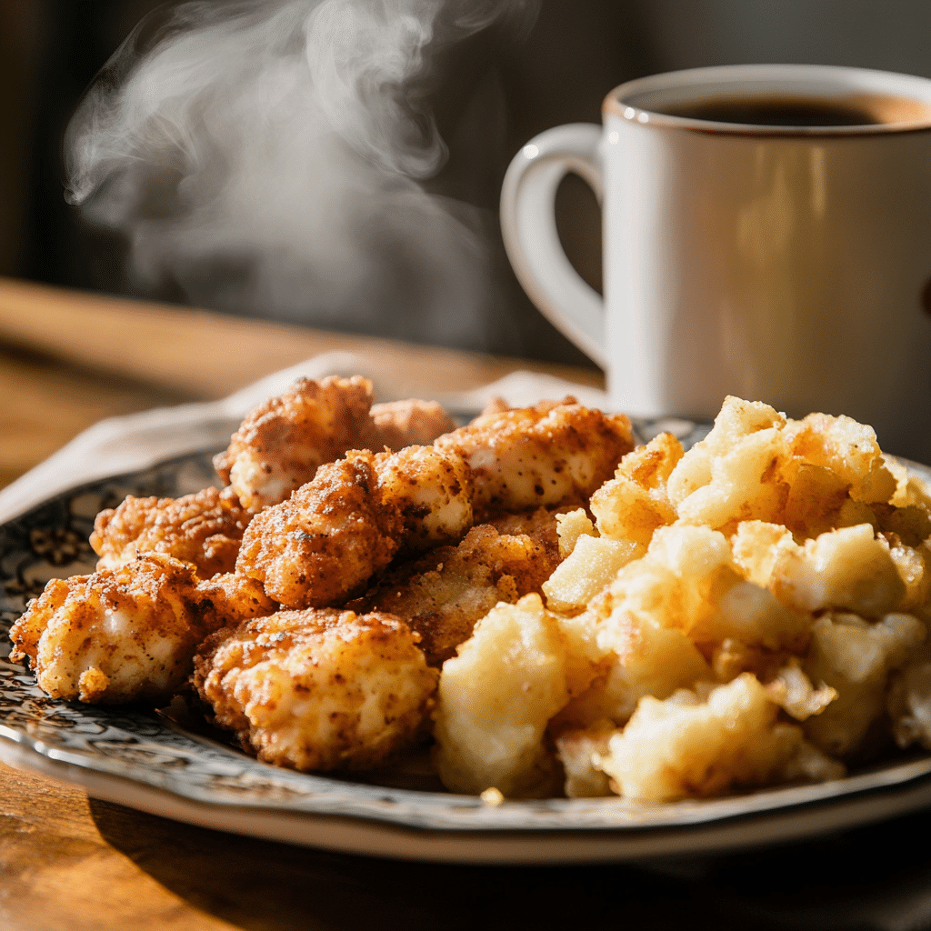 Chicken minis and hash browns plated for breakfast When Does Chick-fil-A Breakfast End