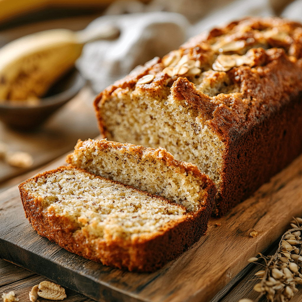 Freshly baked cottage cheese banana bread with golden crust