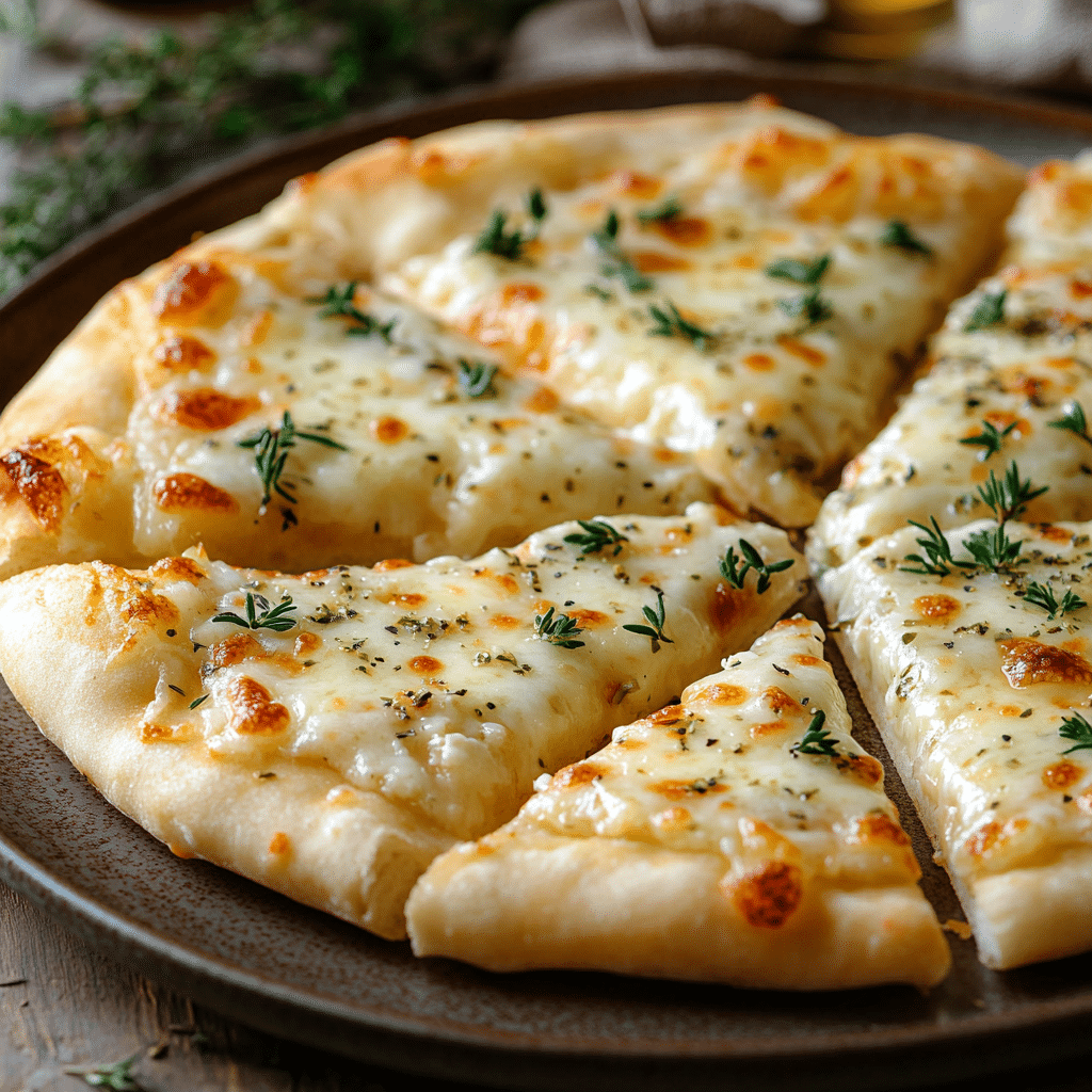 Sliced Cottage Cheese Pizza Crust topped with cheese and herbs