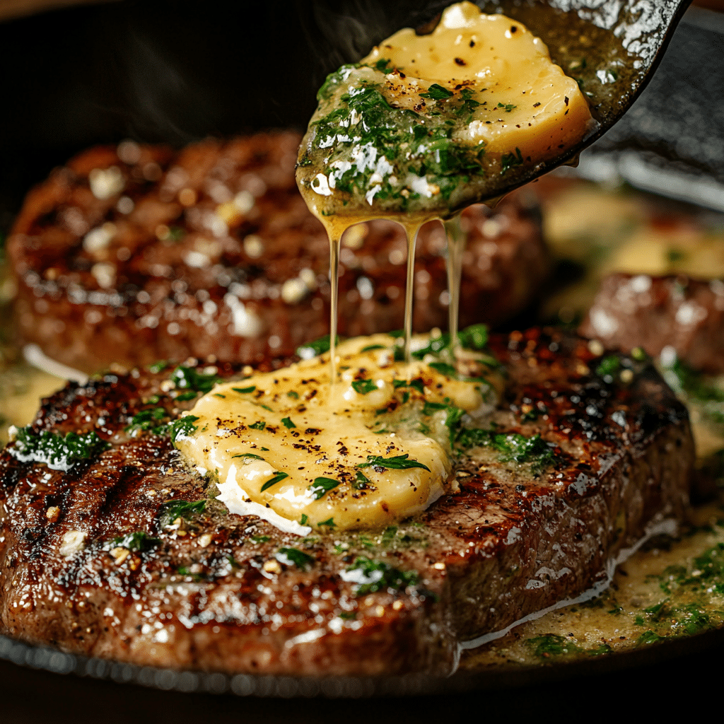 Cowboy butter recipe melting over grilled steak