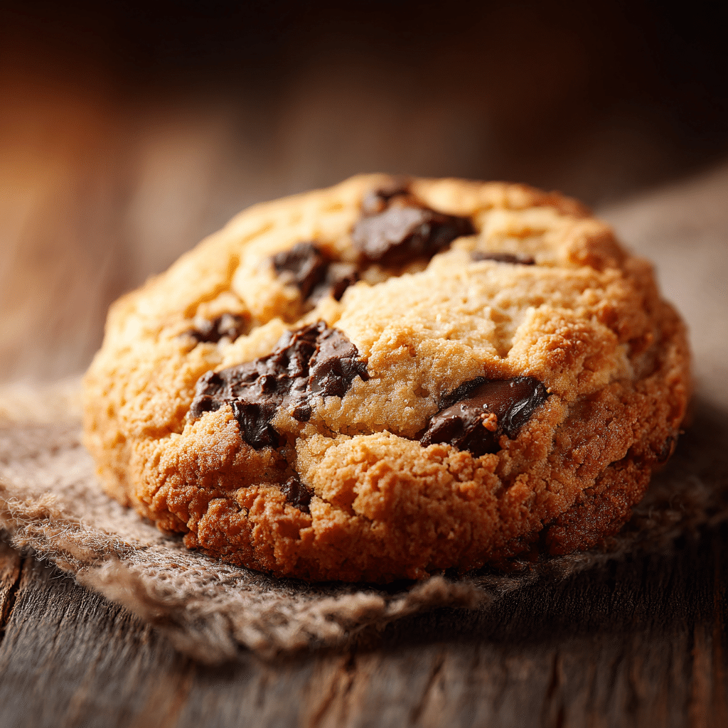Close-up of golden gluten-free cookies on a rustic wooden table