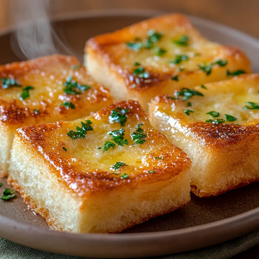 Sliced garlic bread with golden crust and soft center, served warm. Greek Yogurt Flour Garlic Bread