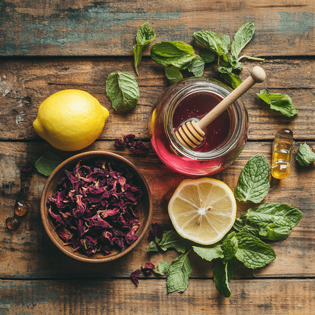 Hibiscus Iced Tea – Ingredients Hibiscus Iced Tea – Serving