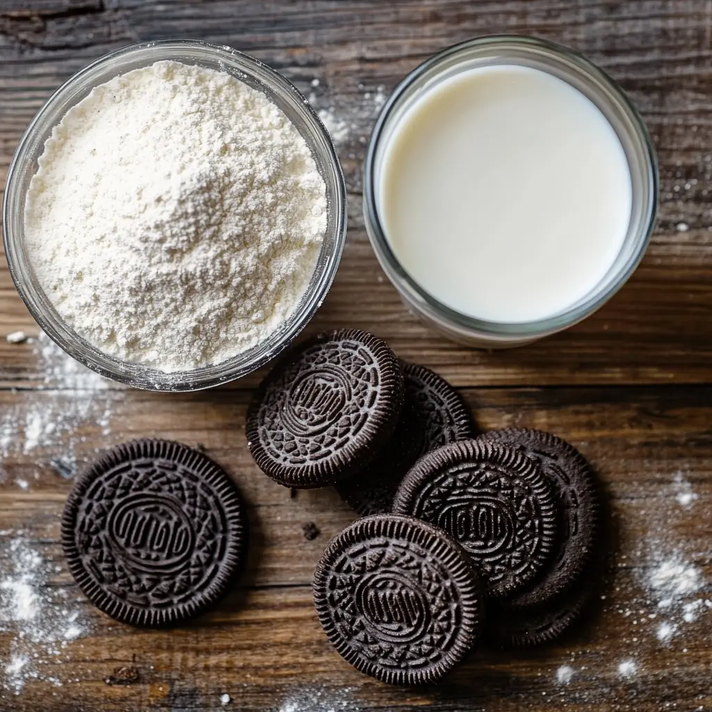 Ingredients for 2-Ingredient Oreo Mug Cake Oreo cookies and milk prepared for 2-Ingredient Oreo Mug Cake.