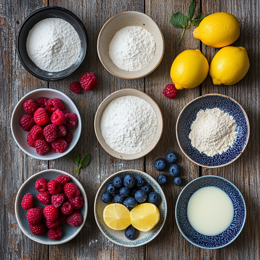 Ingredients-for-Summer-Cupcakes Flat lay of fresh ingredients for Summer Cupcakes.