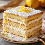 Close-up of a no-bake Limoncello Cake with creamy layers and lemon zest topping.