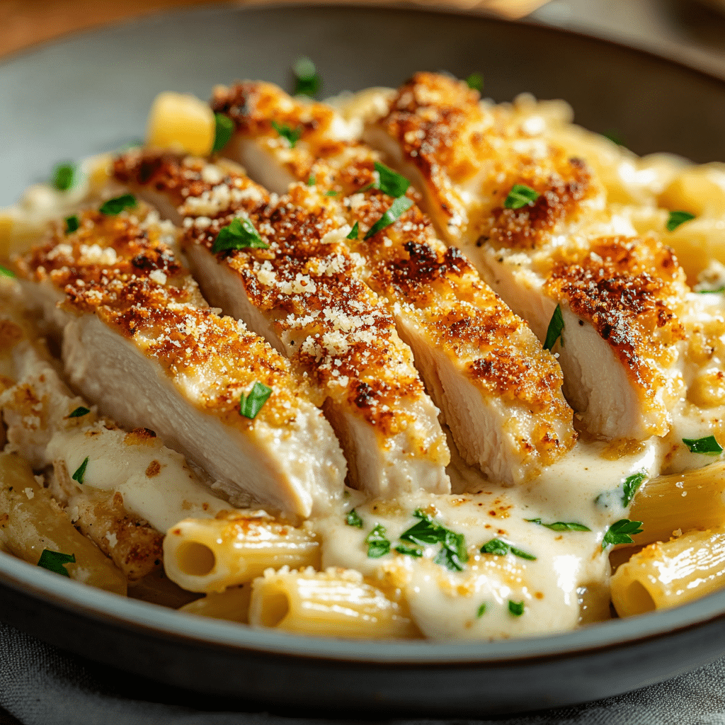 Marry Me Chicken Pasta – Serving A plated serving of creamy Marry Me Chicken Pasta on vintage dishware