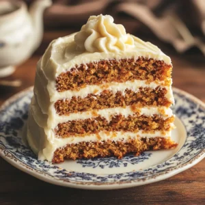A slice of Mini Carrot Cake with cream cheese frosting