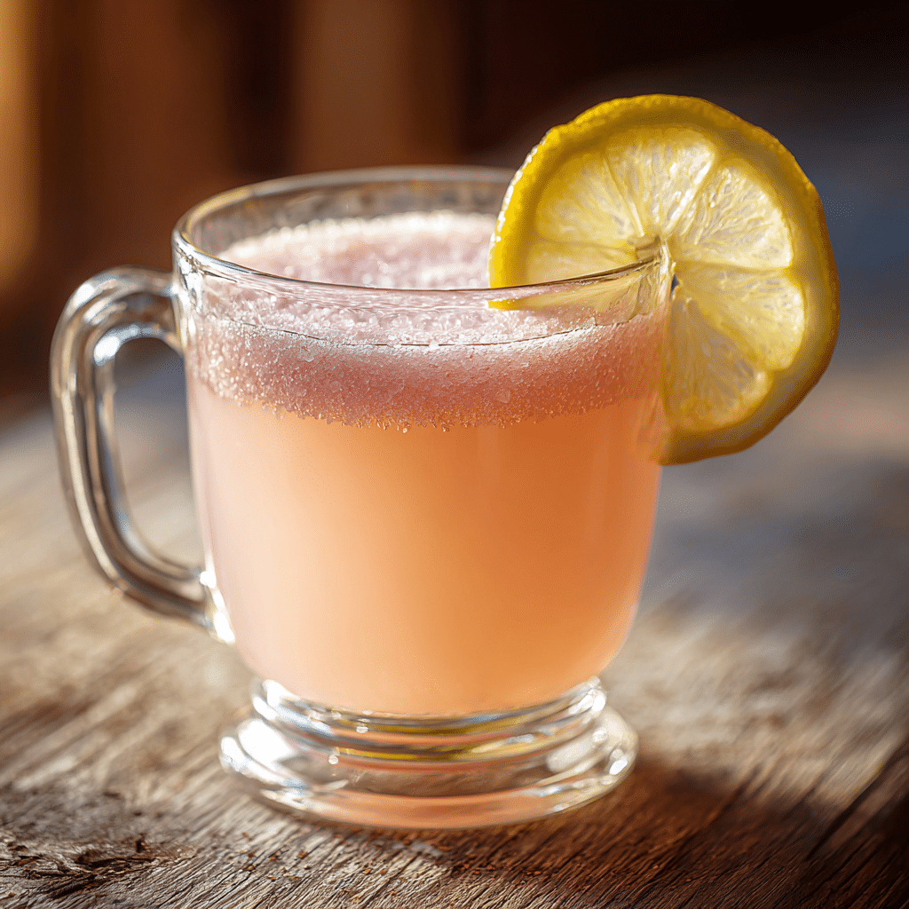Pink Salt Weight Loss Recipe Close-up of pink salt weight loss drink in a glass mug with lemon