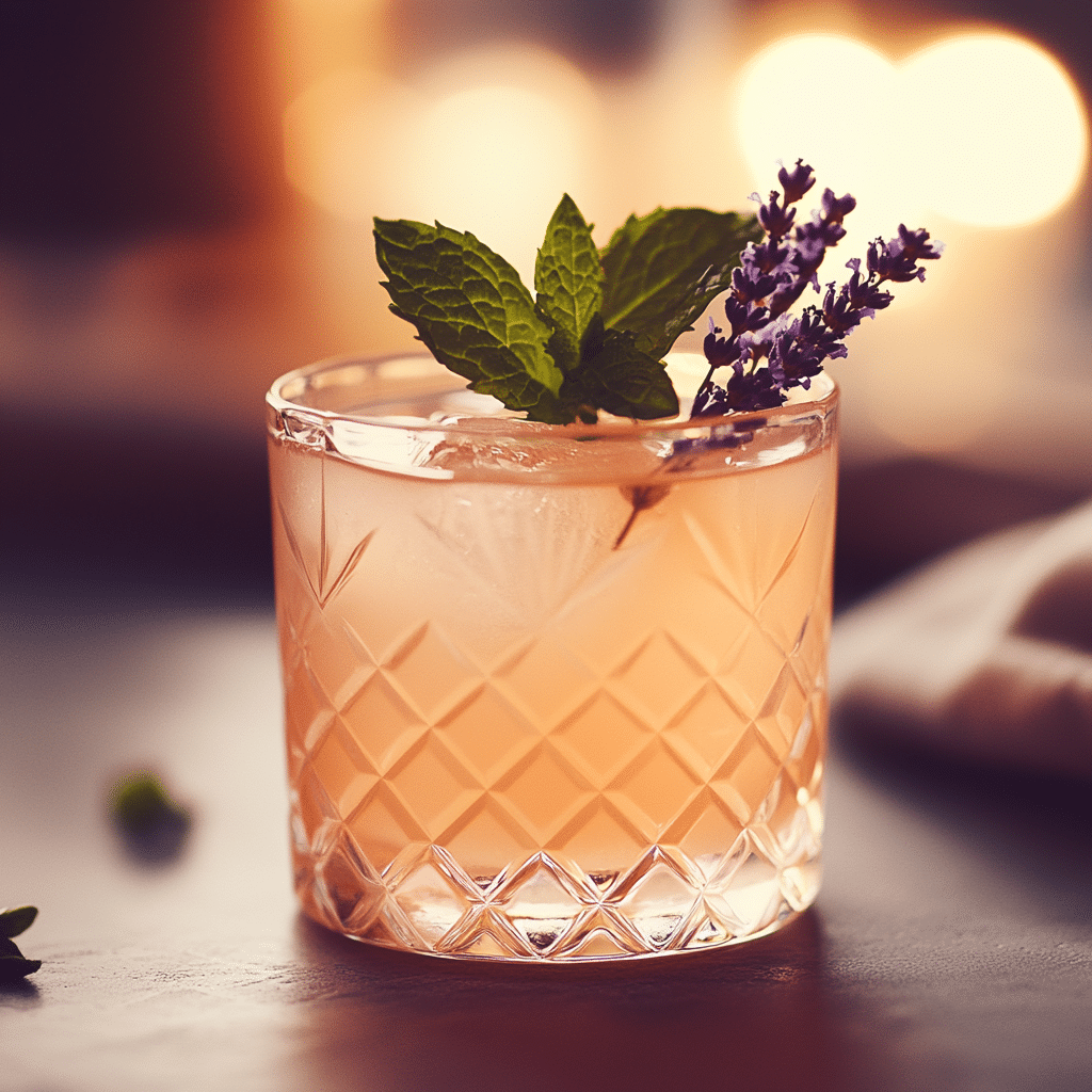 A glass of Sleepy Girl Mocktail on a nightstand, softly lit