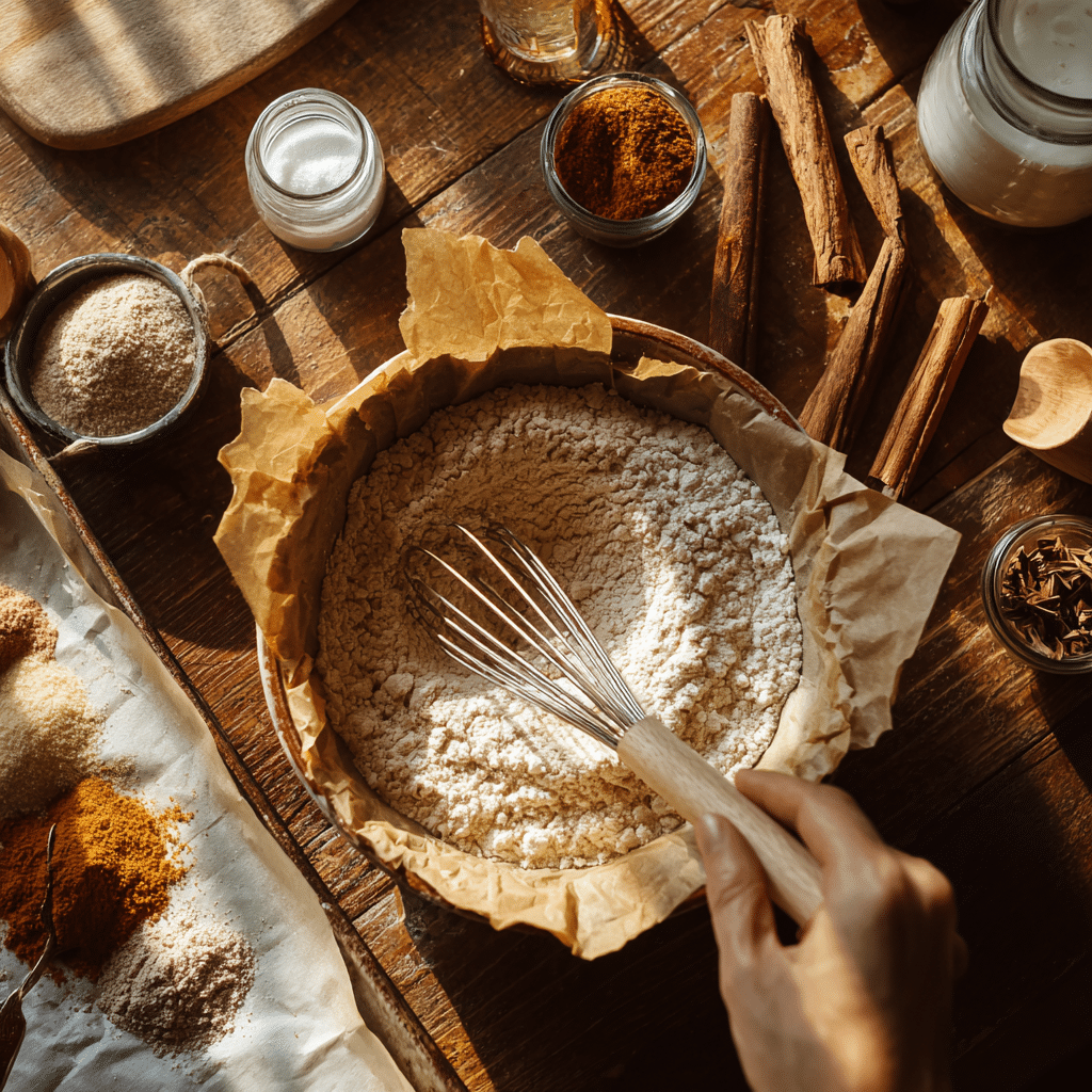 Starting the Carrot Cake Cookies Recipe – Oven & Dry Ingredients Starting the carrot cake cookies recipe by preheating the oven and whisking dry ingredients