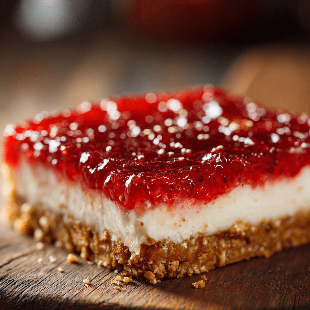 A slice of strawberry pretzel salad served on a ceramic plate