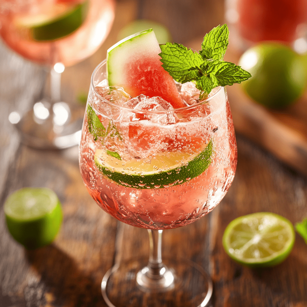 Watermelon Spritz serving Watermelon Spritz served with lime and mint in a clear glass