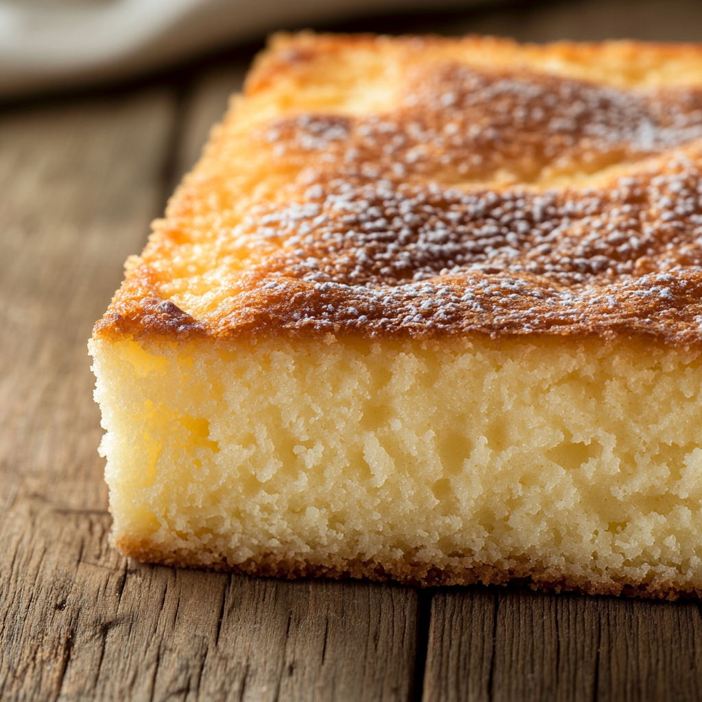 Close-up of a freshly baked Yogurt Cake with golden crust on a rustic wooden table